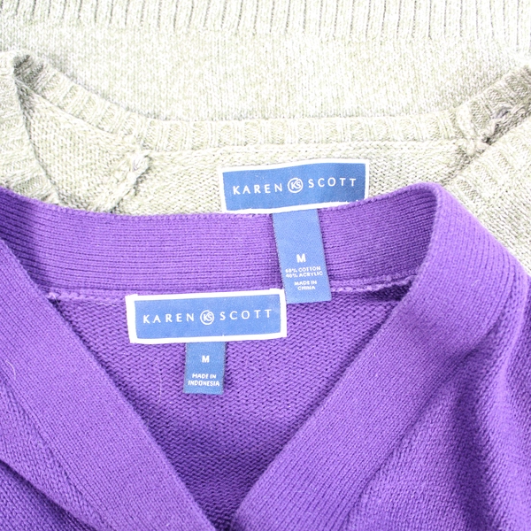 Lot of 2 Karen Scott Women's Sweaters Medium Green Purple Long Sleeve Pre-owned