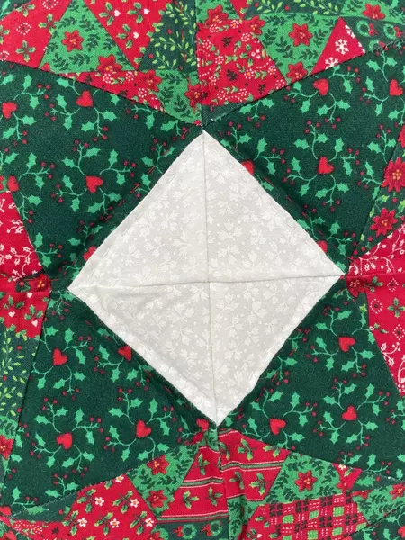 Handmade Christmas Throw Pillow Red Green Floral Quilt Holly Berries 14"