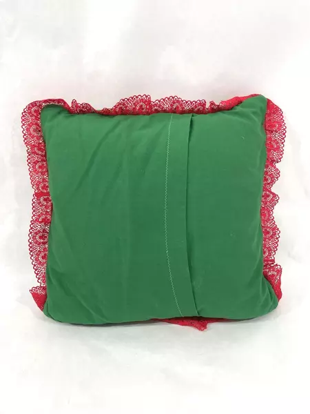 Handmade Christmas Throw Pillow Red Green Floral Quilt Holly Berries 14"