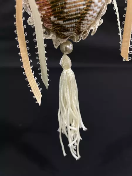 Hand Crocheted Floral Egg Ornament with Tassel & Faux Pearl 8" Long