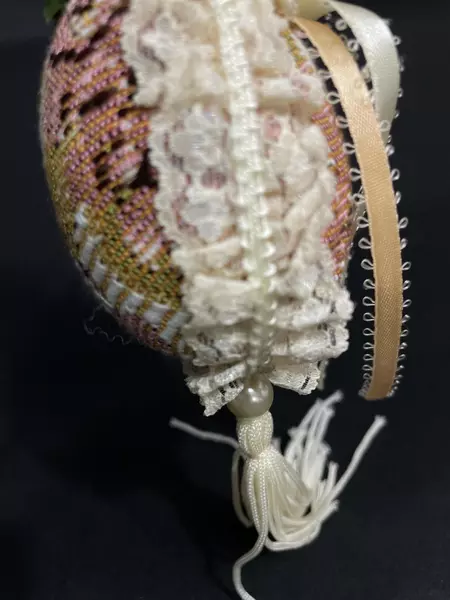 Hand Crocheted Floral Egg Ornament with Tassel & Faux Pearl 8" Long