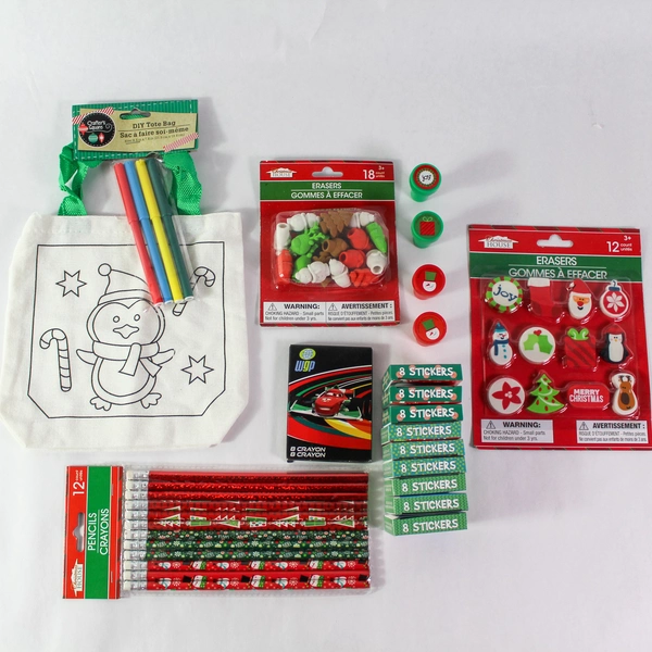 Christmas House Stocking Stuffer Lot Stickers Craft Kit Pencils Erasers Stamps