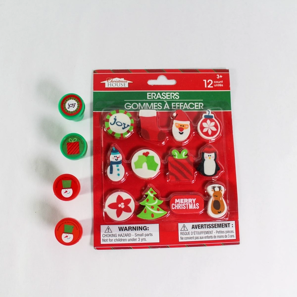 Christmas House Stocking Stuffer Lot Stickers Craft Kit Pencils Erasers Stamps