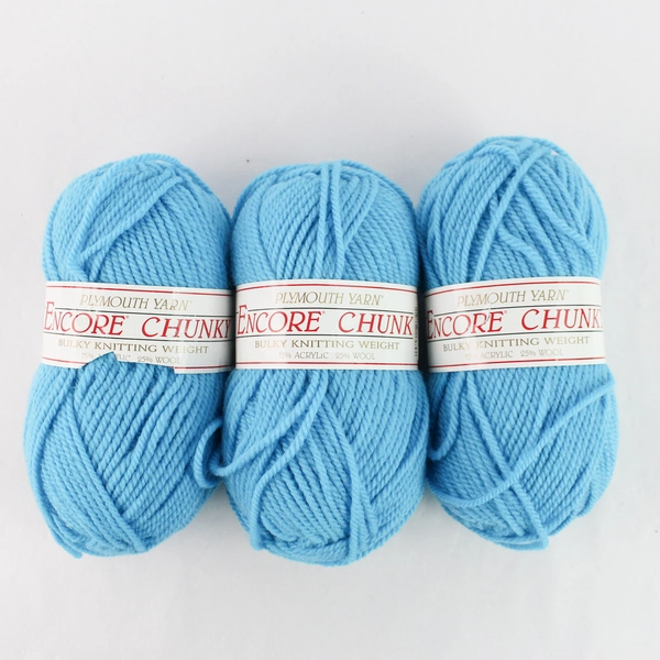 Lot of 3 Plymouth Yarn Encore Chunky Skeins in Blue 143 Yards Each