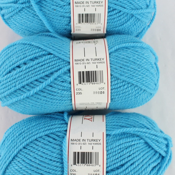 Lot of 3 Plymouth Yarn Encore Chunky Skeins in Blue 143 Yards Each