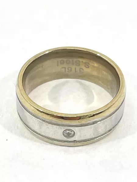 Lot of 2 Size 7 316L Stainless Steel Rings with Gold Edge & Rhinestone