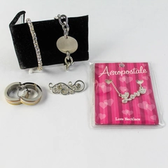 Lot of 5 Jewelry Silver Toned Rhinestones Earrings Necklace Bracelets Hair Clip