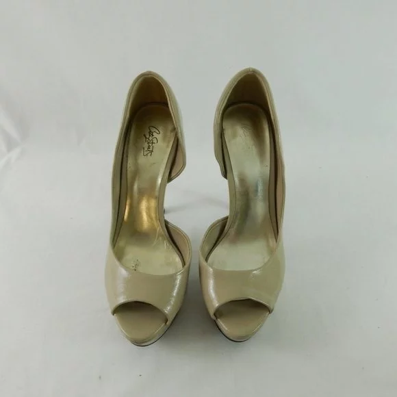 City Streets Beige Faux Leather Platform Heels Pumps Women's Size 8.5