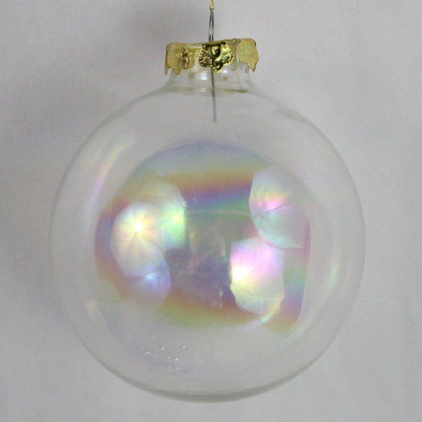 Lot of 7 Christmas Ball Clear Iridescent Glass Hanging Decor 3 Inch Diameter