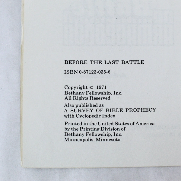 Before The Last Battle Armageddon Bloomfield 1971 Bethany Fellowship ExLibris PB