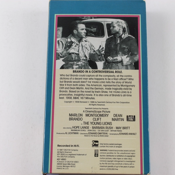 The Young Lions VHS 1987 20th Century Fox Marlon Brando 1958 Black and White