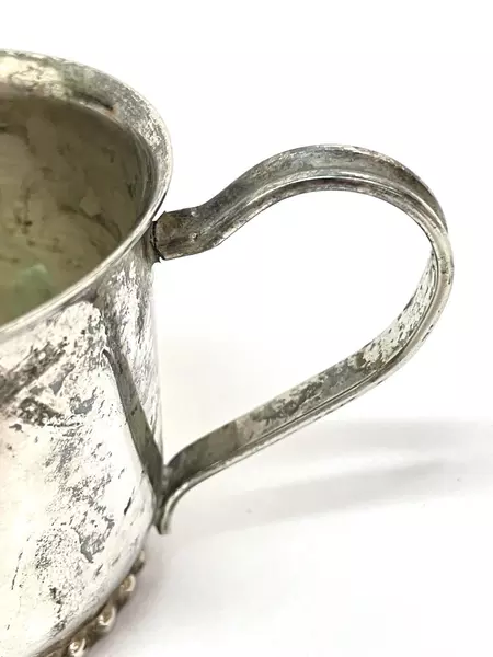 Vintage Leonard Silver Plate Baby Cup with Beaded Band Tarnished