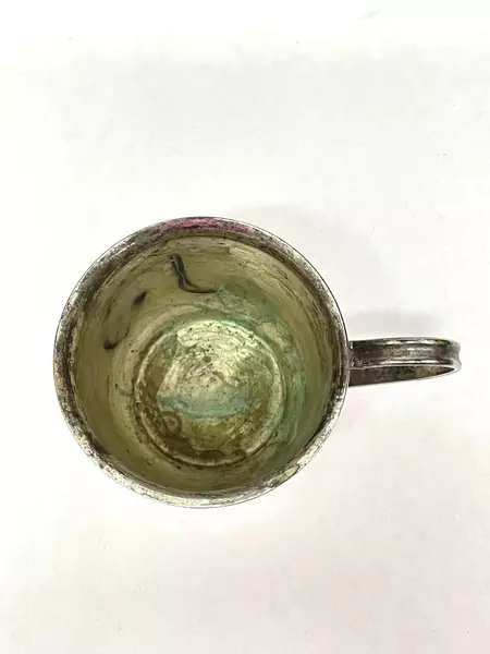 Vintage Leonard Silver Plate Baby Cup with Beaded Band Tarnished