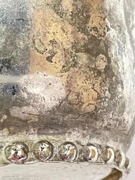 Vintage Leonard Silver Plate Baby Cup with Beaded Band Tarnished