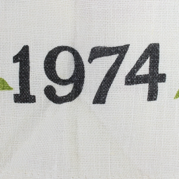 Vintage 1974 HBI Tea Towel Calendar Cream Green Red Fruit Basket Collectible