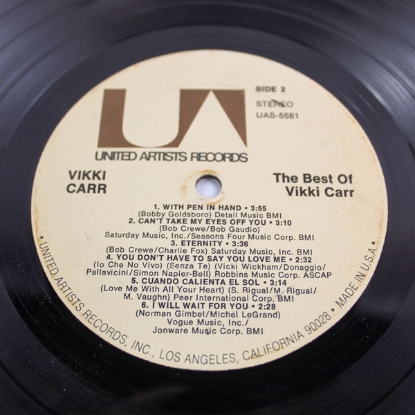 The Best of Vikki Carr Vinyl Record Music 33 RPM 12 inch United Artists Records