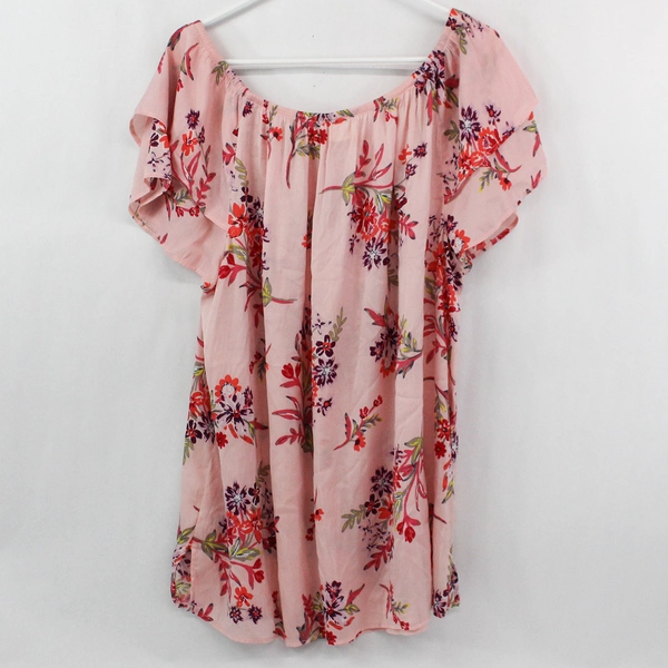 Terra & Sky Women's Pink Floral Silky Off the Shoulder Blouse Plus Size 1X