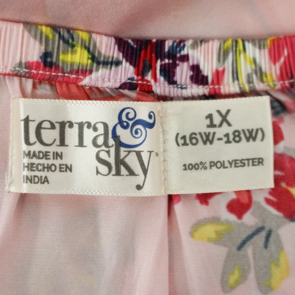 Terra & Sky Women's Pink Floral Silky Off the Shoulder Blouse Plus Size 1X
