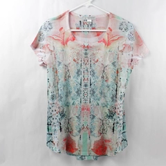 Christopher & Banks Women's Floral Print Beaded Accent Short Sleeve Top Size M