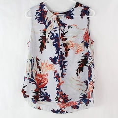 Liz Claiborne Women's White Multicolor Floral Sleeveless Blouse Tunic Top Size S