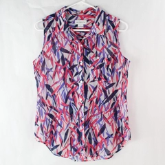 Liz Claiborne Women's Pink Purple Abstract Sleeveless Collar Button Blouse Sz S