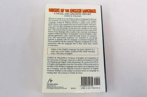 Origins Of The English Language A Social & Linguistic History Book J M. Williams