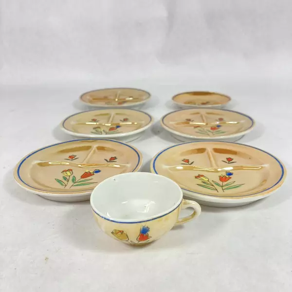 Vintage Gold Lustreware Child's China Tea Set Pieces Japan 11 Pieces Flowers