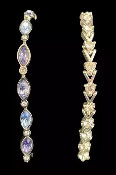 Lot of 2 Silver Toned Rhinestone Accent Bracelets Blue Clear Clasp Closure