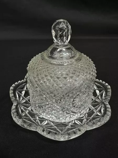 Vintage Avon Crystal Butter Dish & Cloche Diamond Cut Design Pre-Owned