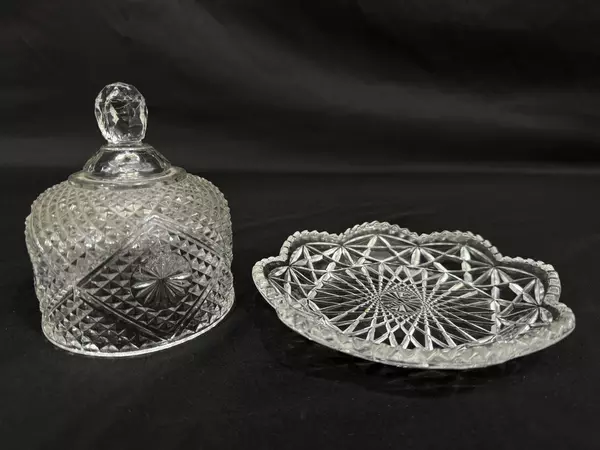 Vintage Avon Crystal Butter Dish & Cloche Diamond Cut Design Pre-Owned