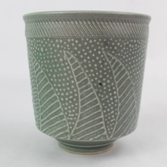 Signed Salazar Studio Pottery Green Pedestal Planter Pot Cup 4.5"