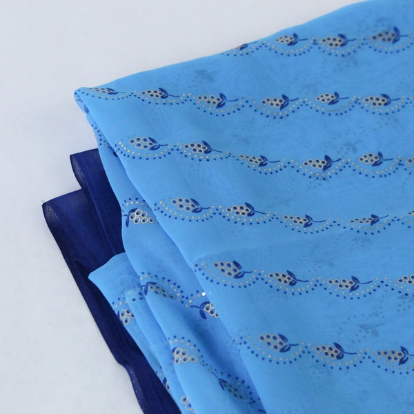 Tri Shul Fabric Piece Floral Blue Sheer 24K Gold Accents Crafts Sewing DIY