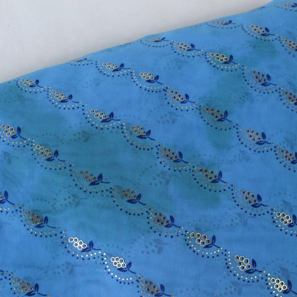 Tri Shul Fabric Piece Floral Blue Sheer 24K Gold Accents Crafts Sewing DIY