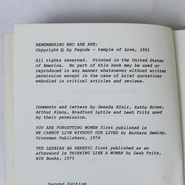 Barbara Deming Remembering Who We Are 1981 Pagoda Publications Second Edition PB