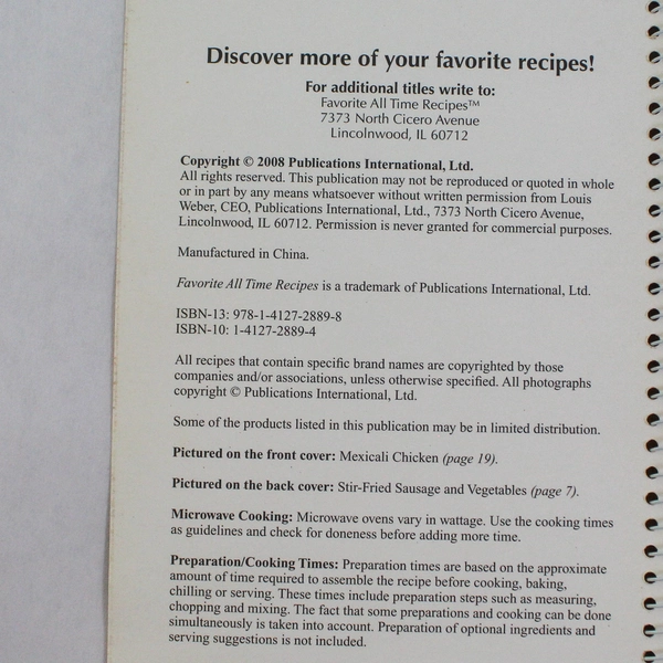 Incredibly Easy One Dish Recipes Cookbook 2006 Spiral Bound Pre-Owned