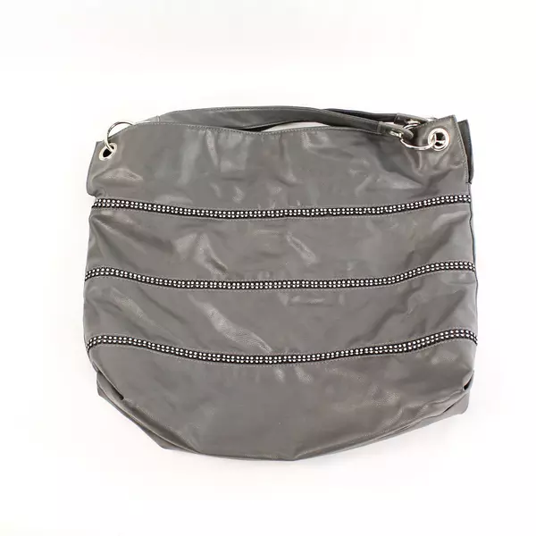 Lot of 2 Large Faux Leather Handbags Gray & Black with Rhinestones