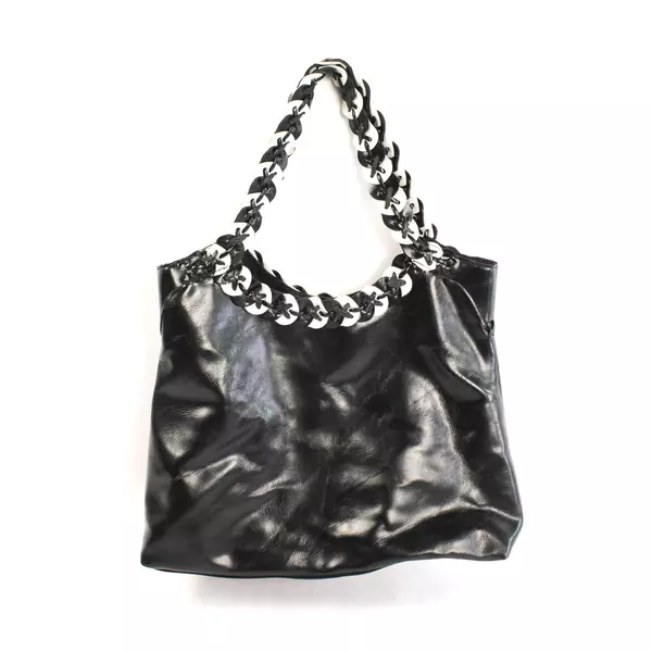 Lot of 2 Large Faux Leather Handbags Gray & Black with Rhinestones
