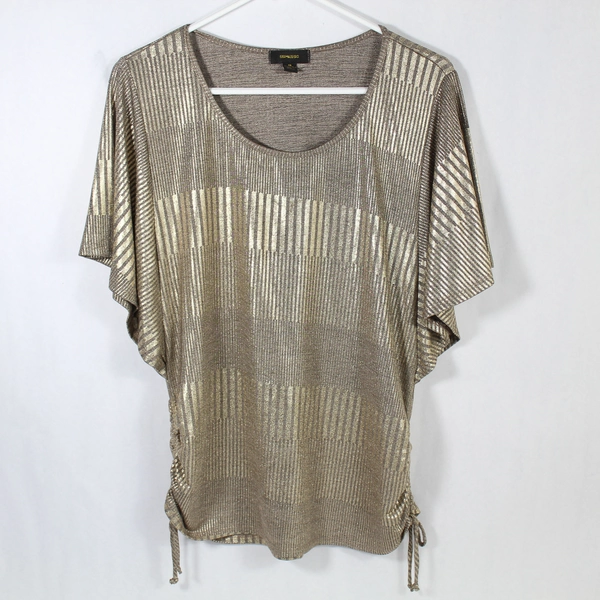 Espresso Women's M Brown Gold Striped Pullover Top Short Sleeve Very Good