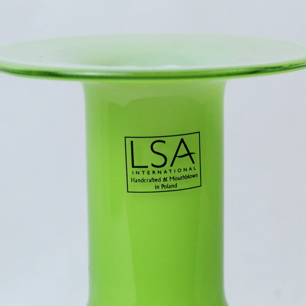 LSA International Mouthblown Art Glass Vase Lime Green White 8.5 Inch Poland
