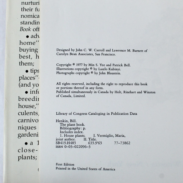 The Plant Book A Complete Guide to Healthy House Plants Bill Henkin 1977