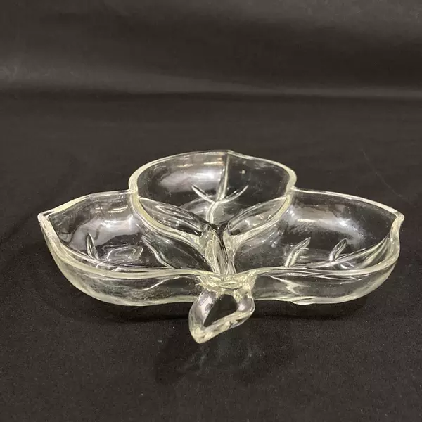 Vintage Clear Maple Leaf Divided Relish Dish 3-Section 8" Long