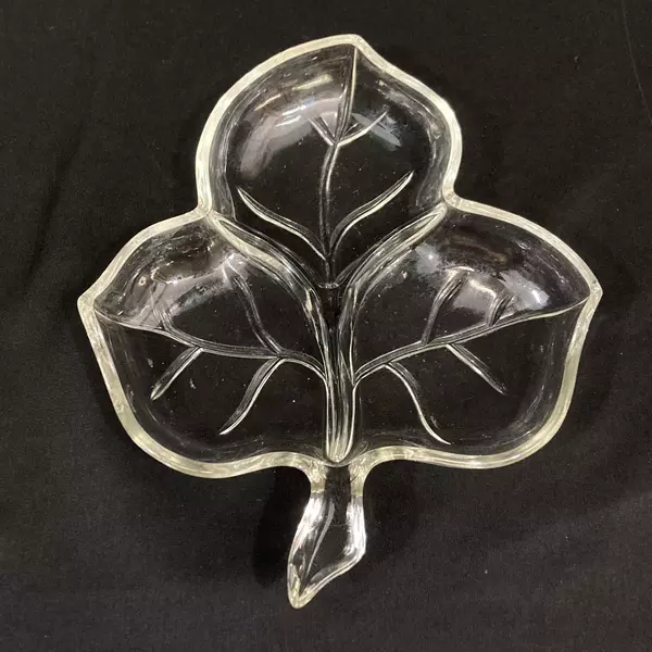 Vintage Clear Maple Leaf Divided Relish Dish 3-Section 8" Long