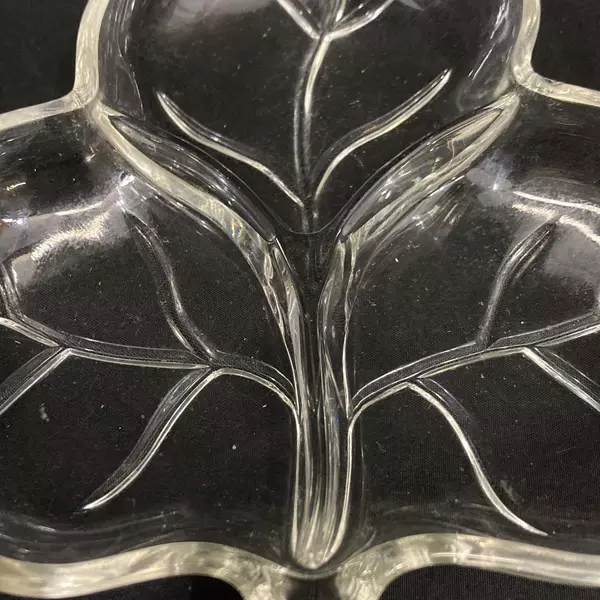 Vintage Clear Maple Leaf Divided Relish Dish 3-Section 8" Long
