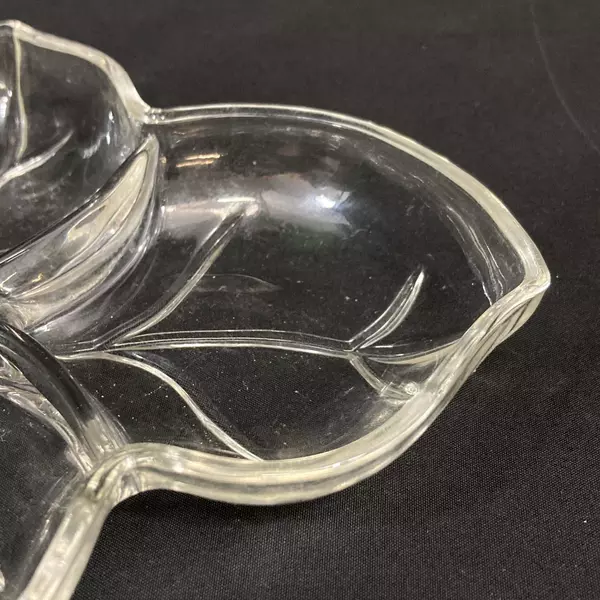 Vintage Clear Maple Leaf Divided Relish Dish 3-Section 8" Long