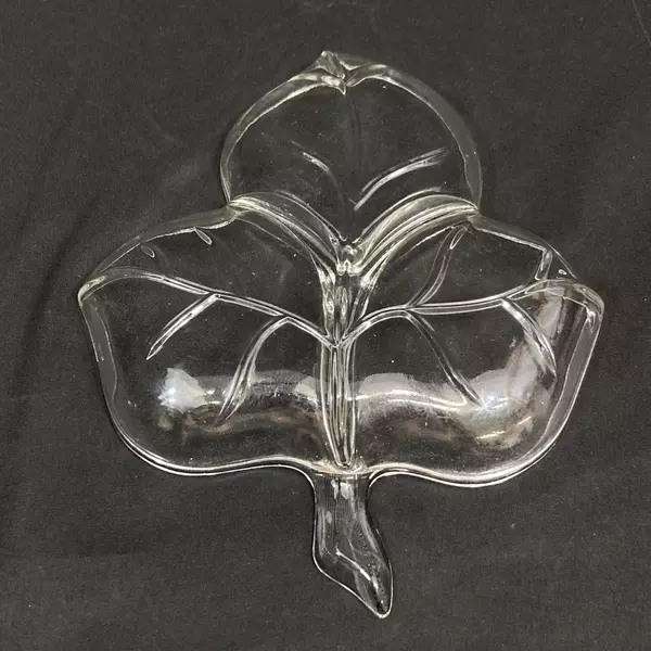 Vintage Clear Maple Leaf Divided Relish Dish 3-Section 8" Long