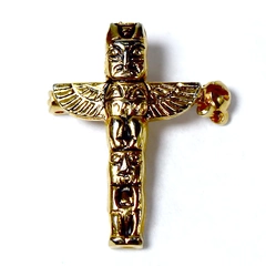 Vintage Gold Tone Totem Pole Pin Brooch 1" Tall Ethnic Jewelry