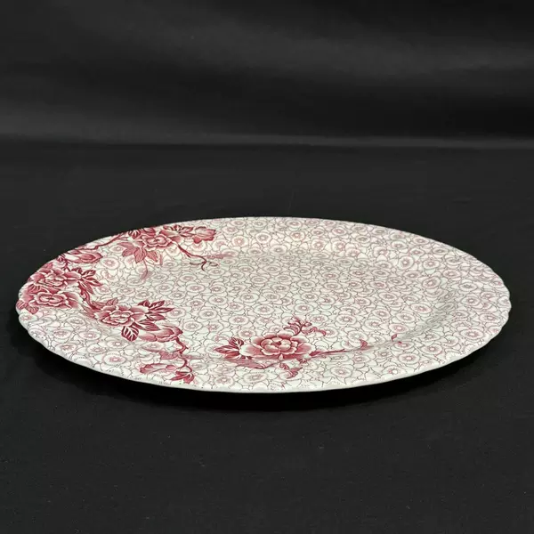 Vintage 1979 Johnson Brothers Red Lotus Oval Platter 12" Ironstone