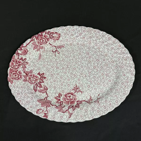 Vintage 1979 Johnson Brothers Red Lotus Oval Platter 12" Ironstone