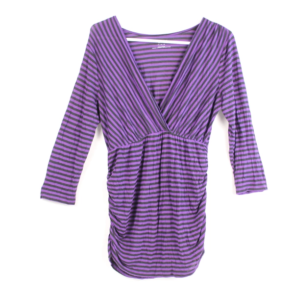 Motherhood Maternity Top Size M Black Purple Striped Ruched Pre-Owned Shirt
