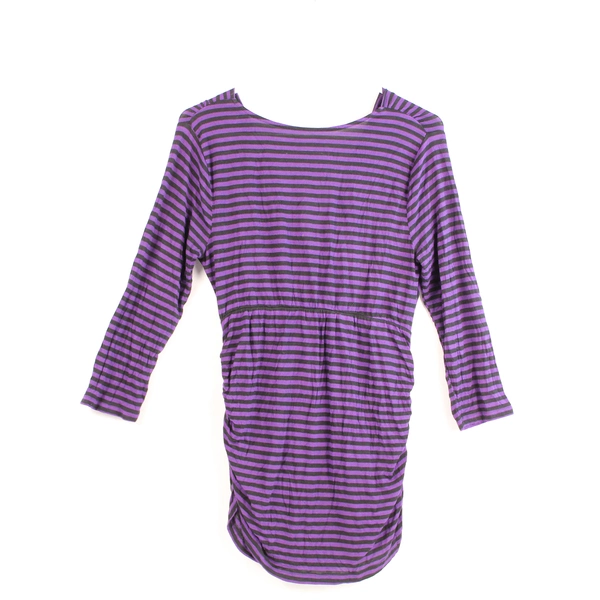 Motherhood Maternity Top Size M Black Purple Striped Ruched Pre-Owned Shirt